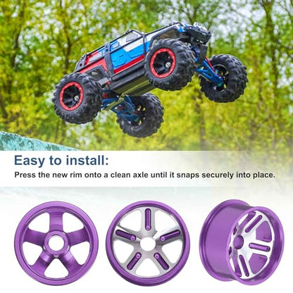 MECCANIXITY 4Pcs RC Car Wheel Rims, 20.5mm Dia 5-Spoke Purple Aluminum Alloy Wheel Rims Hex Hub for HSP RC Drift Racing Touring Car - color: Purple, size: 20.5mm Dia