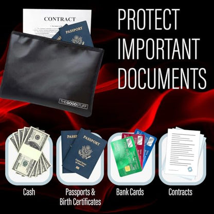 Fireproof Document Pouch (10"x13") - Protect Cash and Papers from Fire | 2000°F Rated - Zippered Water-Resistant Storage for Passports, Certificates, Money and Important Documents - style: Cash Bag
