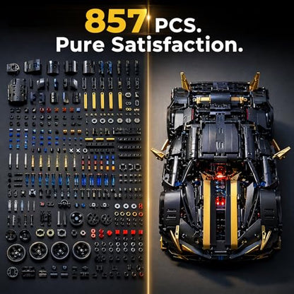RC Car Building Kit, 1:14 App Control Car Kit with LEDs | car kit with 857 pieces, front and rear LED lights with an integrated power system; built for creative building, exhibition.