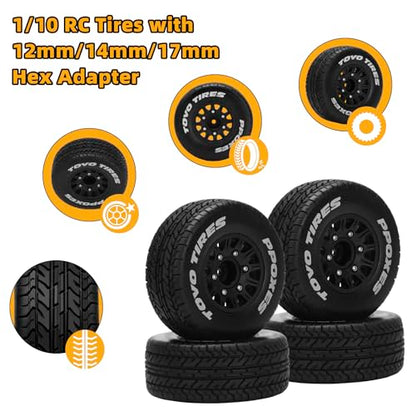12mm/14mm/17mm Hex RC Wheels and Tires RC Truck Tires 1/10 Scale Tyres Detachable Replacement RC Car Tires RC Car Wheels for Arrma Senton Tires Slash Tires Axial Redcat Rc4wd Hex Fury (Black B)