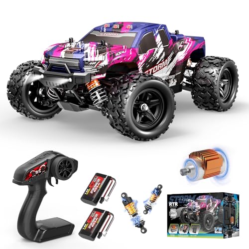 Pink Remote Control Car for Girls, Fast rc Cars for Girls 1:18 Scale Monster Truck with 40+ KM/H Speed 4WD Off-Road RC Truck, Dual Rechargeable Batteries, toys for 8 9 10 11 12 year old girl gifts - color: Pink