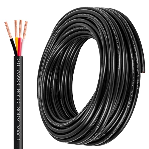 20 Gauge Wire 4 Conductor,20 AWG Electrical Wire Stranded PVC Cord Oxygen-Free Copper Cable,26FT 4 Core Pure Copper Flexible Cable Wire for LED Lamp Lighting Strips Automotive (20AWG-4C, 26FT)… - size: 26FT, style: 20AWG-4C