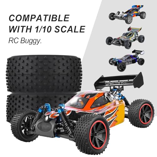 HobbyPark 12mm Hex PreGlued 1/10 RC Buggy Tires and Wheels Set Mounted for Traxxas Bandit VXL Losi Redcat Wltoys 144001 2S 3S Lipo Brushless Motor (Style A)
