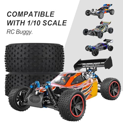 HobbyPark 12mm Hex PreGlued 1/10 RC Buggy Tires and Wheels Set Mounted for Traxxas Bandit VXL Losi Redcat Wltoys 144001 2S 3S Lipo Brushless Motor (Style A)