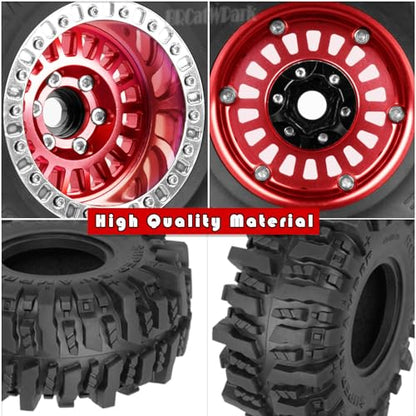 Aluminum RC 1.9 Wheel Tires for 1/10 SCX10 SCX10 II 90046 SCX10 III AXI03007 SCX10 Pro TRX4 TRX6 Gen7/8 D90 VS4-10 MST CFX RC Crawler Car,4pcs RC 1.9 Beadlock Wheel,Red - color: Red - (Colorful Tires)