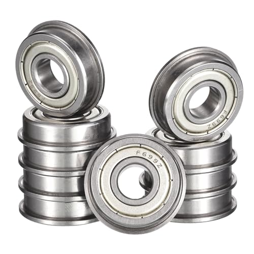 F699ZZ Flanged Ball Bearing, ID 9mm x OD 20mm x Width 6mm Miniature Bearings, Double Metal Shielded Deep Groove Bearings, Pre-Lubricated (GCr15) Chrome Steel 10pcs - size: F699ZZ 9mmx20mmx6mm