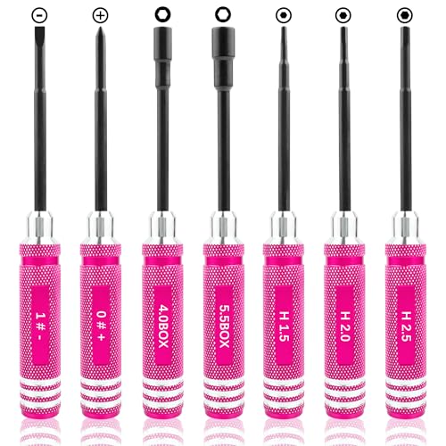 7-in-1 Mini Hex Screwdriver Set (1.5mm, 2.0mm,2.5mm & Box Wrench (4.0,5.5mm) Nut Screw Driver|RC Tool Kit|Phillips| Compatible with TRX4M SCX24 1/24 1/18 1/16 RC Cars Drone Repair(Purple) - color: Purple