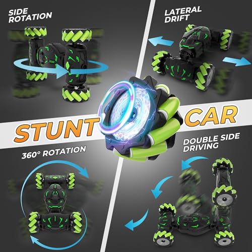 RC Stunt Cars Gesture Sensing Remote Control Car for Boys Gifts Toys, Green | 2.4Ghz Hand Controlled Car with Lights Music Sprayer, 360° Rotation, Drift, 4WD Off-Road, Birthday Xmas Gifts Toys for Kids - color: Green