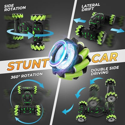 RC Stunt Cars Gesture Sensing Remote Control Car for Boys Gifts Toys, Green | 2.4Ghz Hand Controlled Car with Lights Music Sprayer, 360° Rotation, Drift, 4WD Off-Road, Birthday Xmas Gifts Toys for Kids - color: Green