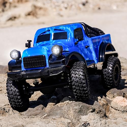 D883 RC Crawler Pickup Truck, 1:18 Scale Remote Control Car, 2.4GHz 4WD All Terrain Off-Road Rock Crawler with LED Lights and 2 Rechargeable Batteries for Adults (Blue) - color: Blue