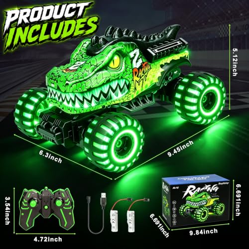 Remote Control Monster Truck Toys for Kids 6-12, Dino RC Car Monster Trucks | 1:18 Scale, Lights, 2.4Ghz, All Terrain Dinosaur Off-Road RC Monster Truck Toys for Kids & Adults, Christmas & Birthday Gifts
