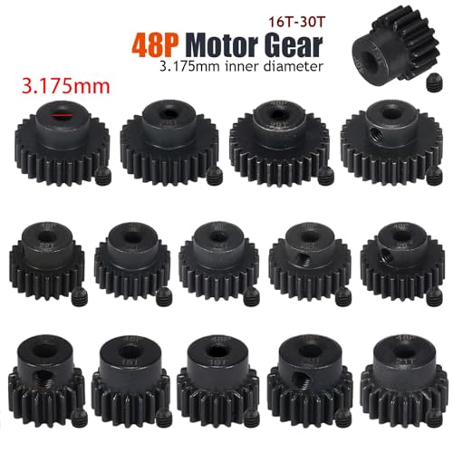 48P Hardened Steel Pinion Gear Set 3.175mm (1/8 inch) Hole 21T 22T 23T 24T 25T 48DP Pitch Gears with Hex Key for RC Brushless Brush Motor RC Car Upgrade (5pcs) - size: 21 22 23 24 25T
