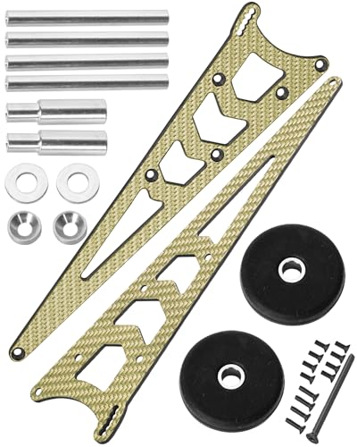 RC Wheelie Bar w/Mount Upgrades Part for 1/10 Slash Rustler Bandit 2WD(VXL),Carbon Fibre Wheelie Bar Kit Tail Wheel Head up Wheel Assembly Hops Up,Gold - color: Gold(1set)