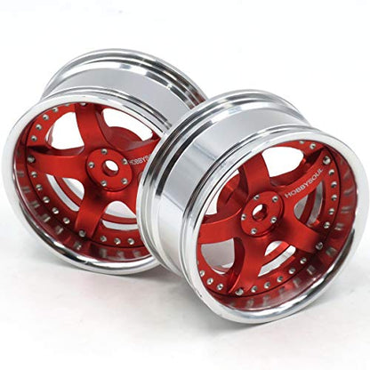 2pcs RC 1/10 Aluminum Alloy Wheel Rims Hex 12mm Adjustable Offset Fit 1:10 RC On Road Drift Touring Car Tires (Silver & Red Color) - color: Silver & Red