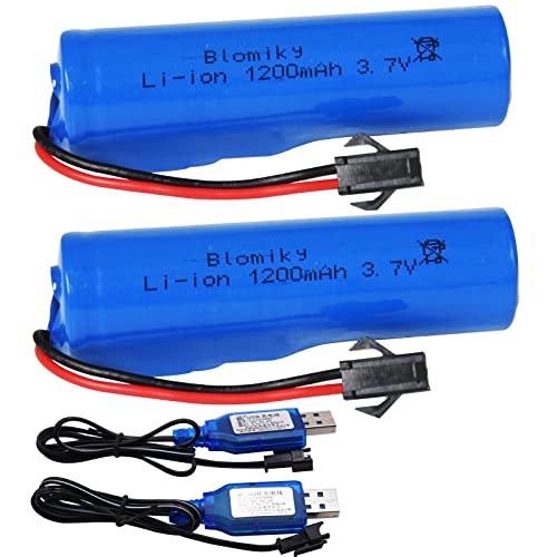 Blomiky 3.7V 1200mAh 2 Pack Li-ion Rechargeable Battery with SM2P Plug and USB Cable for Remote Control Cars Trucks 3.7V 1200mAh 2