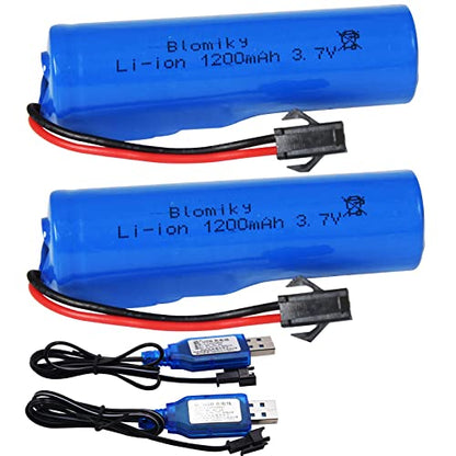 Blomiky 3.7V 1200mAh 2 Pack Li-ion Rechargeable Battery with SM2P Plug and USB Cable for Remote Control Cars Trucks 3.7V 1200mAh 2