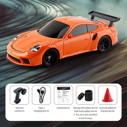 HERR RC Electric Mini Car Racing Drift Model 1:43 Scale 2.4G Full Scale Linkage Light Set Max Speed 15km/h Indoor Mini RC Toys Hobbyist Gift, Orange, XTHMU26IE6GML06Y17M - color: Orange