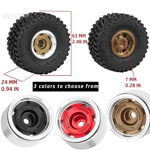 RC 1.0 Wheels and Tires for 1/18 TRX4M,1/24 SCX24 RC Crawler Car,RC Aluminum Wheel Rims & Rubber Tires w/Foam Inserts,RC 1.0 Off Road Buggy Rally Wheels and Tires,Bronze - color: Bronze - (4pcs Bailuchi Tires)