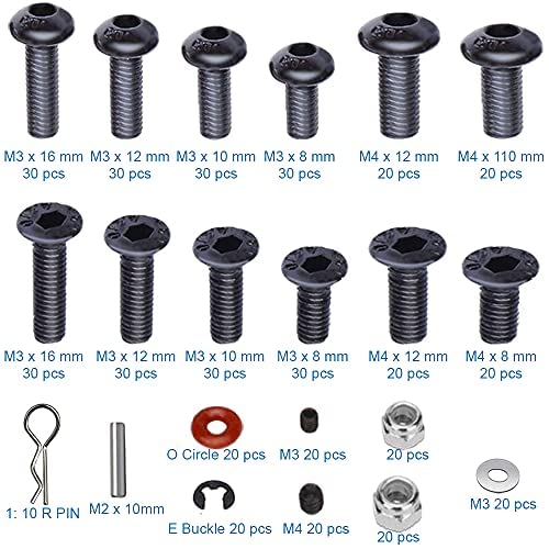 500 Pcs Universal RC Screw Kit Assortment Set for 1/8 1/10 1/12 1/16 Scale RC Cars Trucks Crawler M3 M4 Allen Head Hex Screws Nuts Shell Buckles