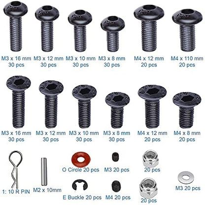 500 Pcs Universal RC Screw Kit Assortment Set for 1/8 1/10 1/12 1/16 Scale RC Cars Trucks Crawler M3 M4 Allen Head Hex Screws Nuts Shell Buckles
