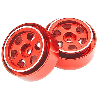 ShareGoo 4Pcs Metal 1.0 Beadlock Wheels Rims 7mm Hex Wheel Hubs 1.0" Wheels Compatible with 1/18 Traxxas TRX4M Axial SCX24 Gladiator Deadbolt Bronco 1/24 RC Crawler (Red) - color: Red