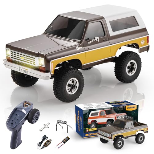 BEEZRC FMS 1/24 FCX24S Chevy K5 Blazer S RC Crawler, Officially Licensed RC Rock Crawler, RC Pickup Truck SUV 4WD 2.4GHz Hobby RC Model, 8km/h Mini Car,Off-Road Remote Control Car for Adults(Brown) - color: Brown