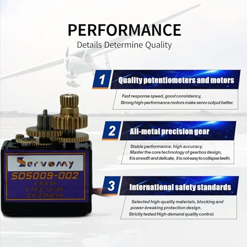 SDS009-002 -13G Micro Servo 2.6-3.2kgf.cm Torque Metal Gear, 4.8-6.0V 180° 21T Horn, Replacement for SG90/MG90S/ES08MD, RC Cars Drones Robots Arduino STM32 - color: Blank (13g, Metal Gear)
