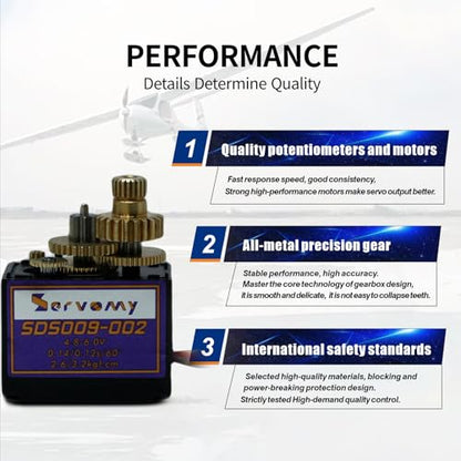 SDS009-002 -13G Micro Servo 2.6-3.2kgf.cm Torque Metal Gear, 4.8-6.0V 180° 21T Horn, Replacement for SG90/MG90S/ES08MD, RC Cars Drones Robots Arduino STM32 - color: Blank (13g, Metal Gear)