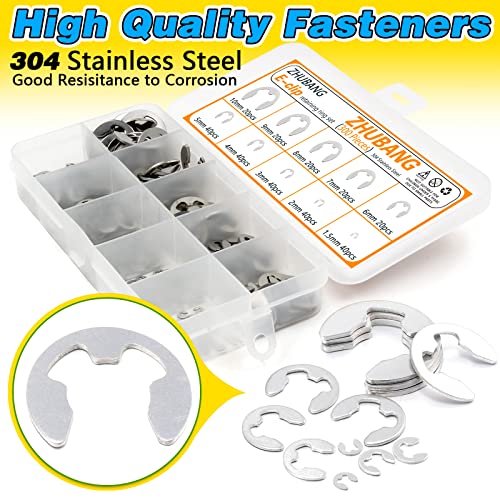 ZHUBANG 800Pcs C-clip External Retaining Rings Snap Rings Assortment Kit Circlip 304 Stainless Steel(M4-M28) + E-clip Assortment Set(1.5mm-10mm) + 5Pcs Snap Ring Plier + Tweezer - size: Stainless Steel 500Pcs C-clip