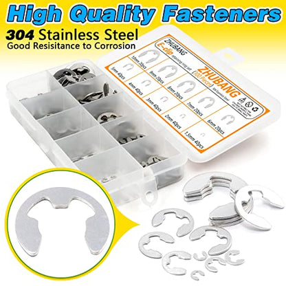 ZHUBANG 800Pcs C-clip External Retaining Rings Snap Rings Assortment Kit Circlip 304 Stainless Steel(M4-M28) + E-clip Assortment Set(1.5mm-10mm) + 5Pcs Snap Ring Plier + Tweezer - size: Stainless Steel 500Pcs C-clip
