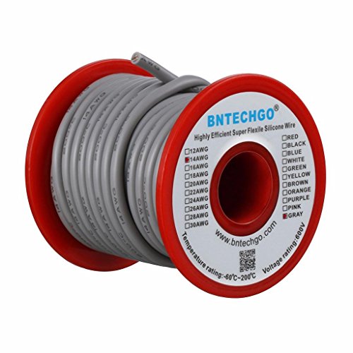 BNTECHGO 14 Gauge Silicone Wire Gray 25ft Stranded Tinned Copper Wire | Flexible 14 AWG Stranded Wire Silicone Rubber Insulation For RC Models, Drone, Robot, Battery, EV Charger, 3D Printer, DIY - color: Gray, size: silicone wire 25ft