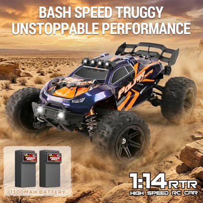1/14 Fast RC Cars for Adults，4x4 Offroad Waterproof Monster Truck 40+ mph | V3 Electric Powered High Speed Remote Control Drift Buggy Car, All Terrain Truggy with 2S Battery for Snow Sand - color: Blue Orange