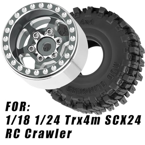 RC 1.0 Beadlock Truck Tires for 1/18 1/24 Trx4m SCX24 RC Crawler,RC Wheels Tires.Aluminum 1.0‘’ Beadlock Wheel Rim&1.0in Tires Tyres.Titanium(4PCS) - color: Bb-titanium