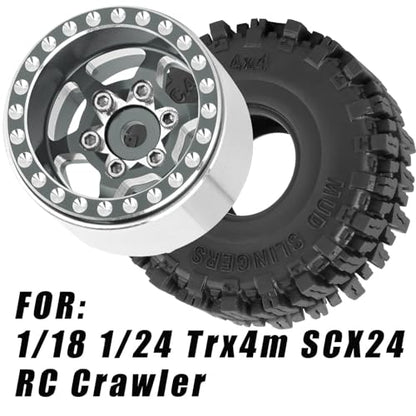 RC 1.0 Beadlock Truck Tires for 1/18 1/24 Trx4m SCX24 RC Crawler,RC Wheels Tires.Aluminum 1.0‘’ Beadlock Wheel Rim&1.0in Tires Tyres.Titanium(4PCS) - color: Bb-titanium