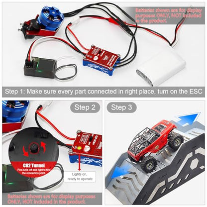 GOUPRC 30A Brushless Mini ESC & 2204 2400KV Brushless Outrunner Motor with Transmission Combo Kit for SCX24 Axial 1/24 RC Crawler Car Truck Blue Red - color: Blue Red
