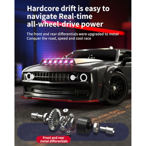 SG216 RC Drift Car, 1/16 Scale Full-Proportional 4WD High-Speed Remote Control Drift Car with 7-Mode LED Lights, Powerful Electronics, Racing Vehicle (Carbon Brush Version/Blue and White) - color: Blue and White