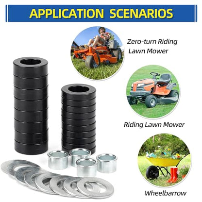 Bearing Bore Hole and Hub Length Adjustment Hardware Kit, with Flanged Bearing Sleeves, Nylon & Steel Washers