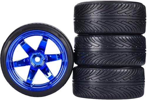1/10 Drift Wheels and Tires Set,WONFAST 4PCS 63mm Plastic Hard Tyres 6-Spoke Wheels Rims 12mm Hex for 1:10 RC On-Road Drifting Car Replacement for HSP Tamiya HPI Kyosho (Blue) - color: Blue