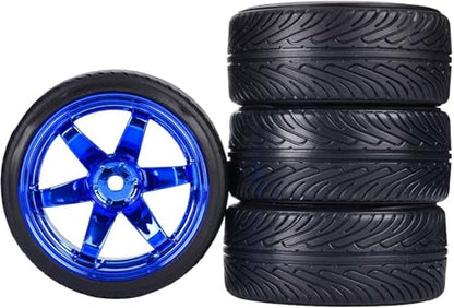 1/10 Drift Wheels and Tires Set,WONFAST 4PCS 63mm Plastic Hard Tyres 6-Spoke Wheels Rims 12mm Hex for 1:10 RC On-Road Drifting Car Replacement for HSP Tamiya HPI Kyosho (Blue) - color: Blue