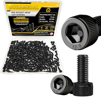 170pcs M4x10mm Screws Hex Socket Cap 12.9 Steel Black Zinc Half Thread | Hex socket head cap screws bolts alloy steel black zinc plated metric - size: M4*10mm 170pcs