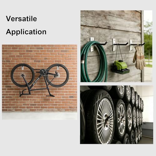 Sinoer 10 Inch Wall Mount Steel Tire Hooks,4 Pack Black | Heavy duty anti-slip hooks for tires, wheels, ladders & bikes; comes with mounting screws and anchors for garage storage