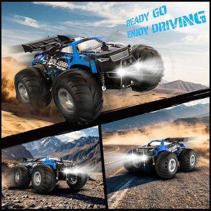 All-Terrain Remote Control Car for Boys 8-12 Headlight Christmas | Monster Remote Control Truck Rechargeable, 2 Motors 10KM/H 2.4GHZ Speed-friendly, Sturdy RC Cars for Christmas Beginner Kids - color: Blue