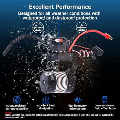 SurpassHobby Waterproof K3650 2300KV Brushless Motor 3.175mm Shaft with 60A Brushless ESC Electric Speed Controller Combo Set for 1/10 Remote Control Car Truck - size: 2300kv