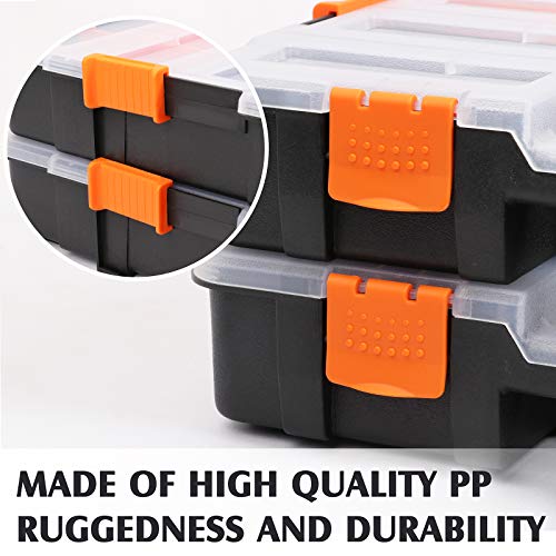 MIXPOWER 15-inch 2pcs Toolbox Organizer Sets, 20 Removable Dividers, Durable Plastic Box, Excellent for Screws, Nuts, Small Parts, 34-Compartment Black/Orange 2 Pieces Set - size: Black/Orange