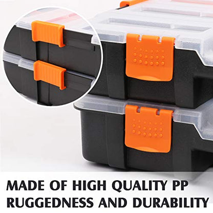 MIXPOWER 15-inch 2pcs Toolbox Organizer Sets, 20 Removable Dividers, Durable Plastic Box, Excellent for Screws, Nuts, Small Parts, 34-Compartment Black/Orange 2 Pieces Set - size: Black/Orange