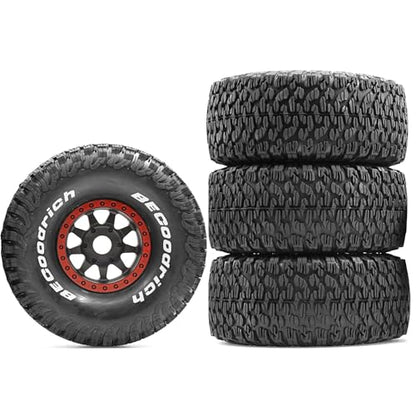 1/7 1/8 RC Short Course Truck Wheels 17mm Hex and Tires OD 5.31" Off Road Tyres for 1:7 1:8 Scale Buggy Truck Car TRAXXAS UDR FS Atom ARRMA Mojave 6S EXB YK4072 DF7 TB7 Upgrades 4PCS (Red) - color: Red