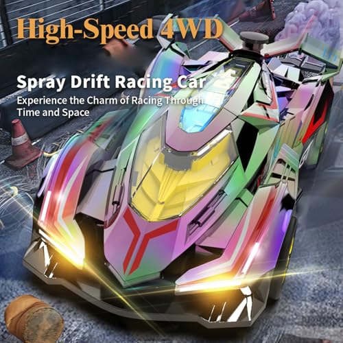 RC Drift Car, 2.4GHz 4WD Spray Remote Control Car, High Speed RC Sport Toy Cars Racing Vehicle with LED Lights and Drifting Tires for Adults