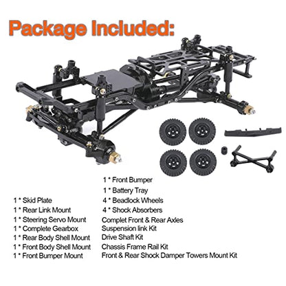 Aluminum Complete Frame Chassis Assembled kit for 1/24 SCX24 AXI00001 C10 RC Crawler Car Upgrades (Black) - color: Black