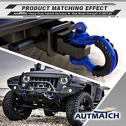 AUTMATCH 3/4" D Ring Shackles (2-Pack) - 41,887 lbs Break Strength | Heavy Duty Clevis Shackle with 7/8" Pin & Isolator Washer Kit for Tow Strap, Winch, Towing & Off-Road Vehicle Recovery, Blue - color: Blue