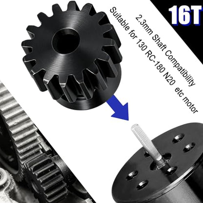 Hardened Steel 0.5M Pinion Gear 16T 2.3mm Shaft for RC Car/Helicopter Upgrade, Compatible with ARRMA 1/14 Typhoon 1/16 Mojave 1/18 Granite, Losi 1/12, 0.5Mod 13T-27T Gear for Brushed Brush-less Motors - size: 16T